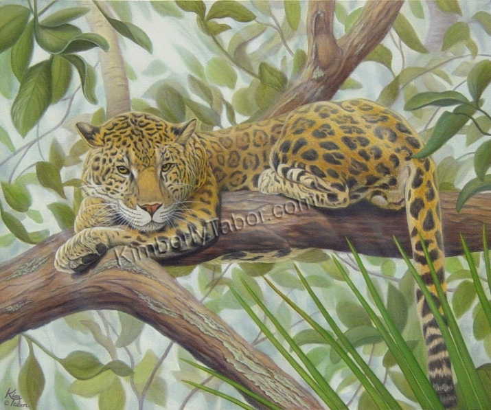 Painting of a jaguar in a tree
